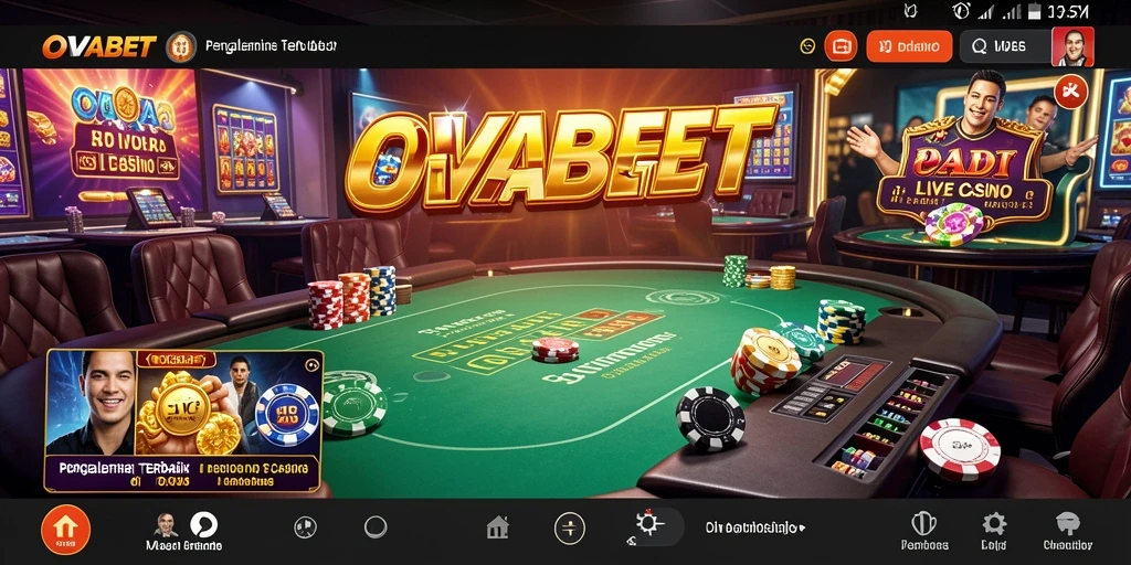 Screenshot OVABET menunjukkan dealer langsung dengan permainan kasino yang mendebarkan.