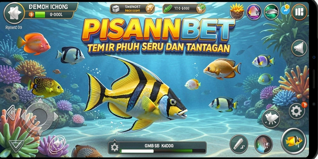 Tampilan gameplay PISANGBET saat menembak ikan yang berwarna-warni.